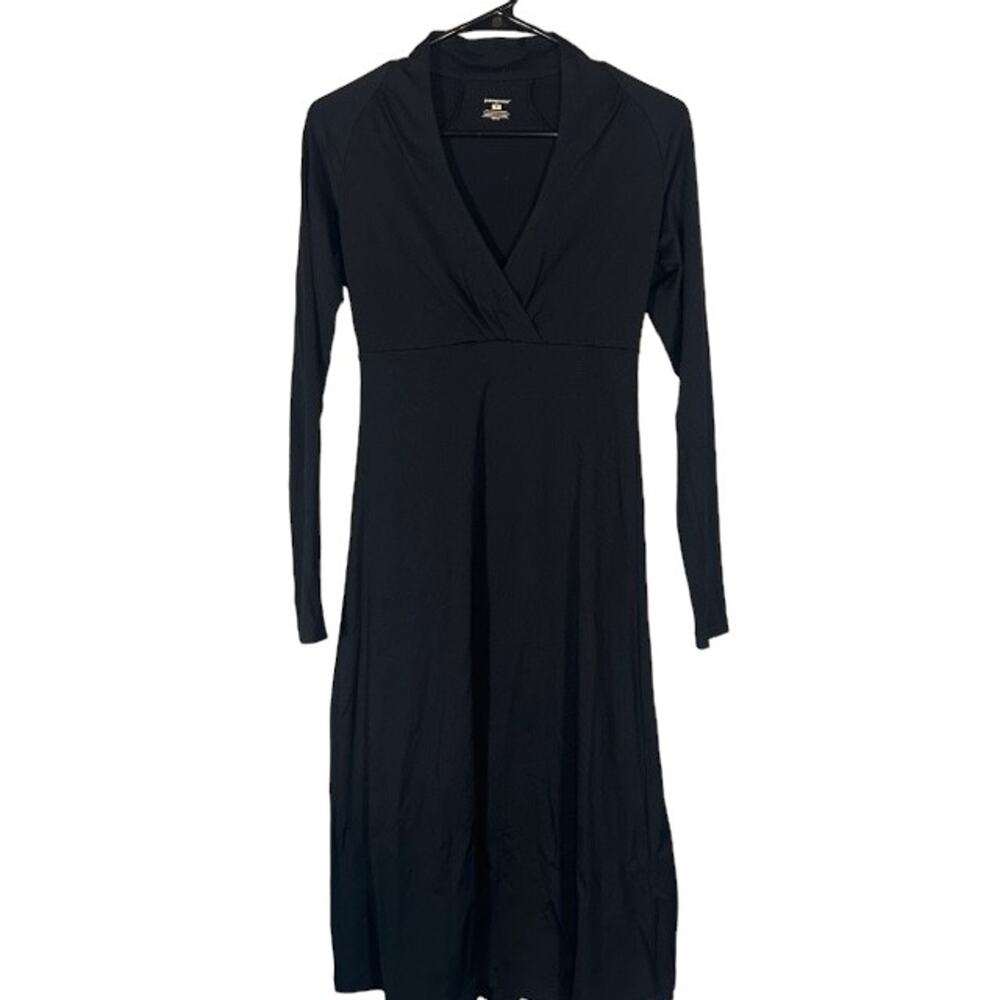 Patagonia Black Long Sleeve V-Neck Wrap Style Stretch Athletic Dress Women Sz S